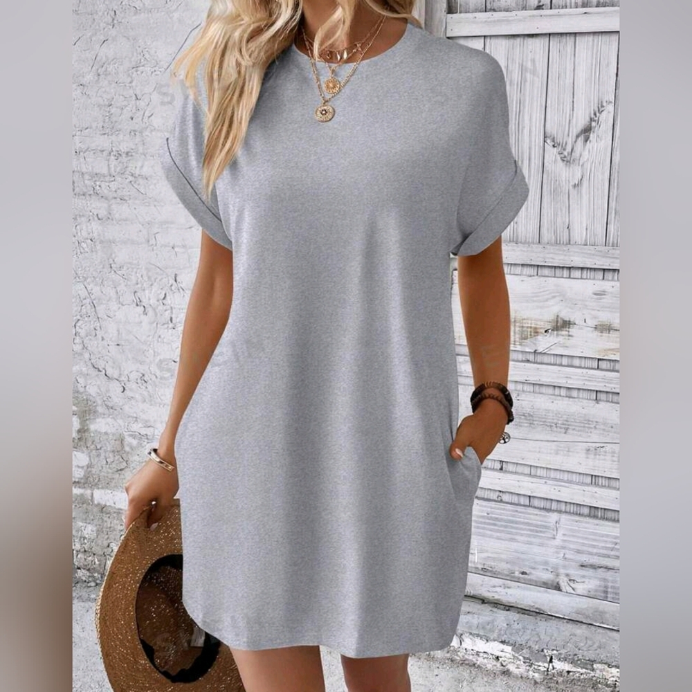 SHEIN Loose Fit Round Neck Batwing Sleeve Dress